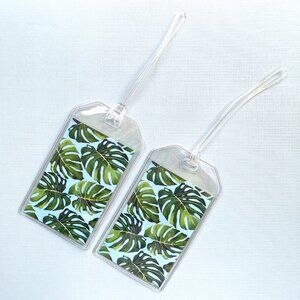 Luggage Tags, Set of TWO, Tropical Monstera Leaf, Green and Aqua Blue